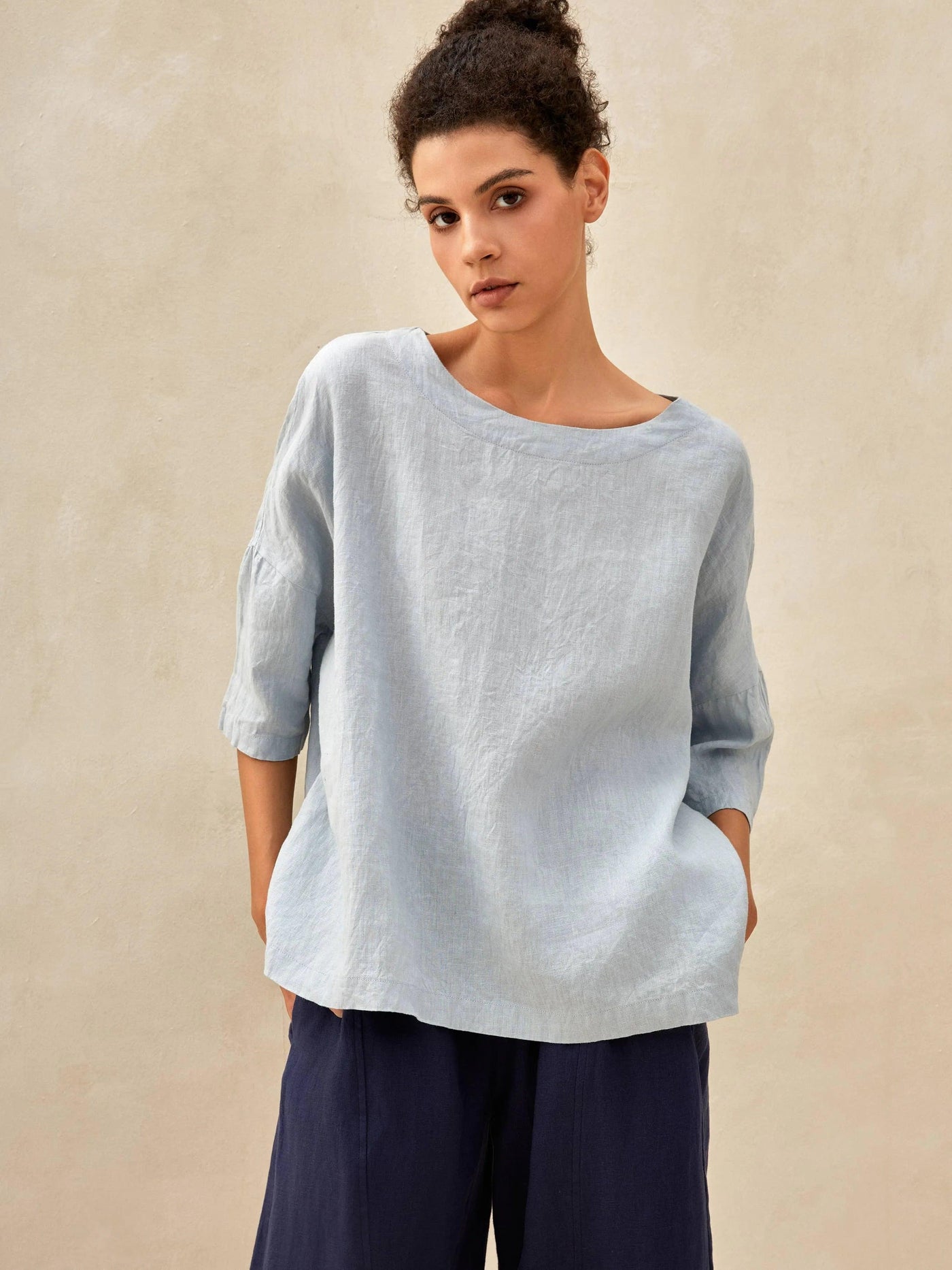 AURORA 100% Linen Boatneck 3/4 Length Sleeve Top