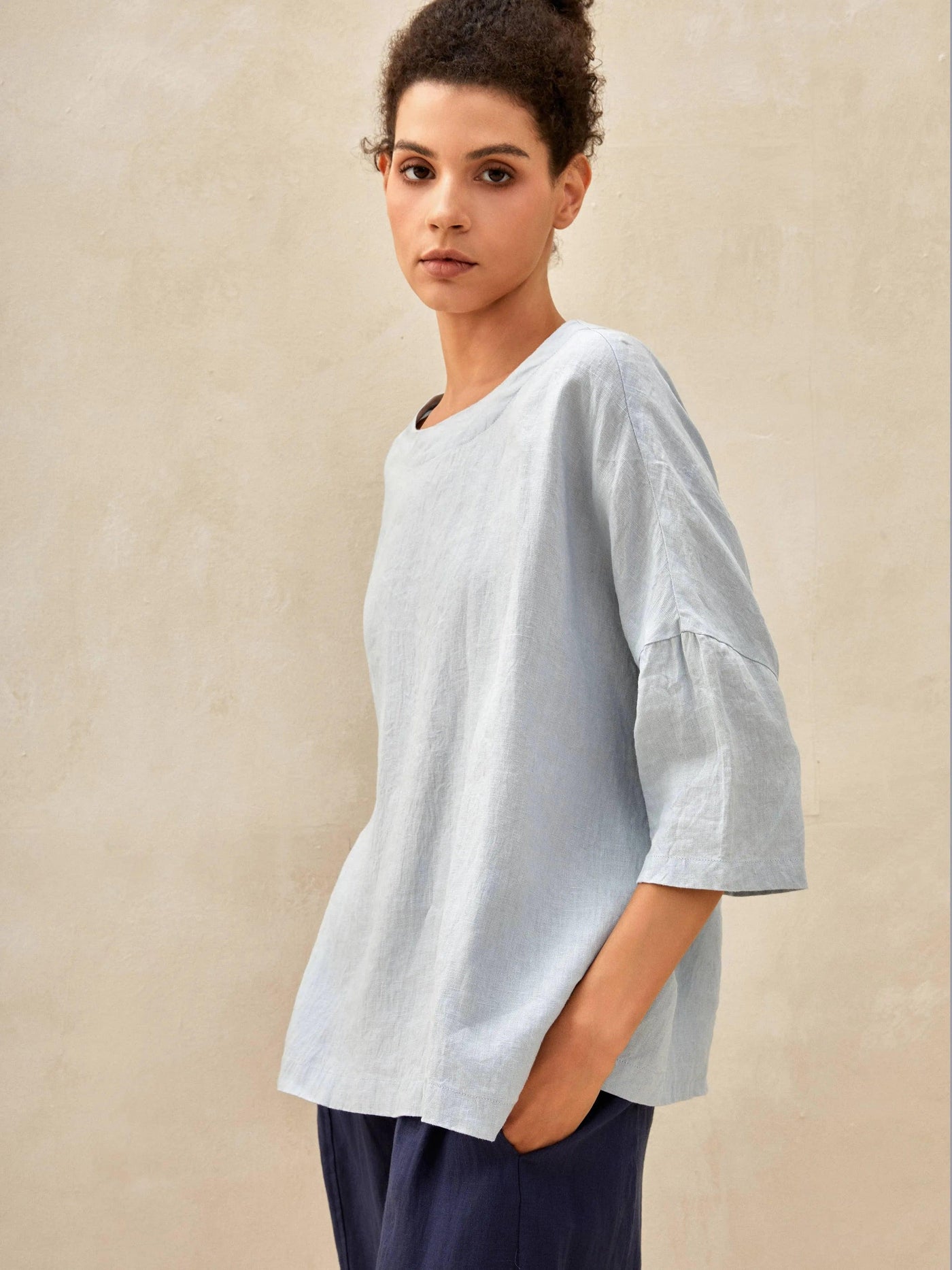 AURORA 100% Linen Boatneck 3/4 Length Sleeve Top