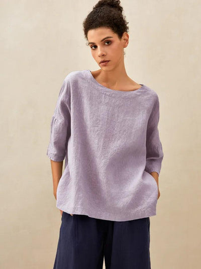 AURORA 100% Linen Boatneck 3/4 Length Sleeve Top
