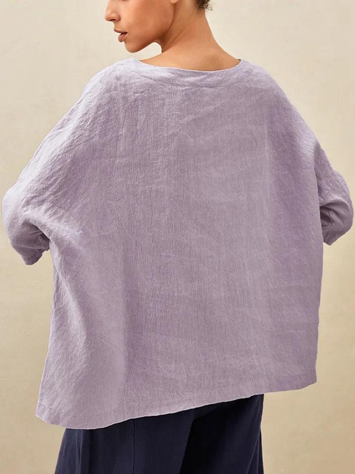AURORA 100% Linen Boatneck 3/4 Length Sleeve Top