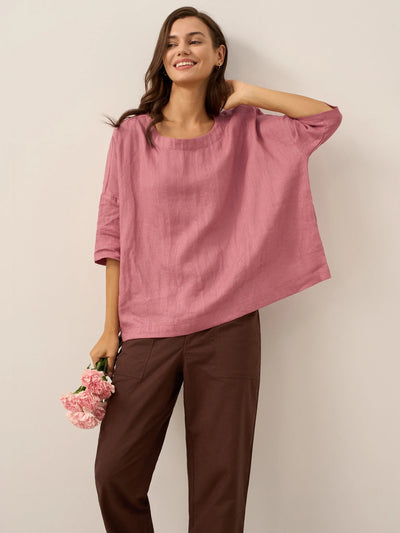 AURORA 100% Linen Boatneck 3/4 Length Sleeve Top