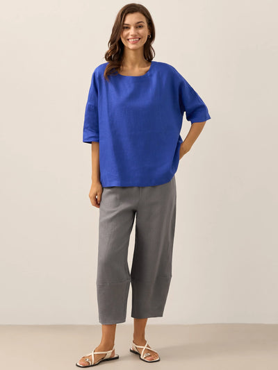 AURORA 100% Linen Boatneck 3/4 Length Sleeve Top