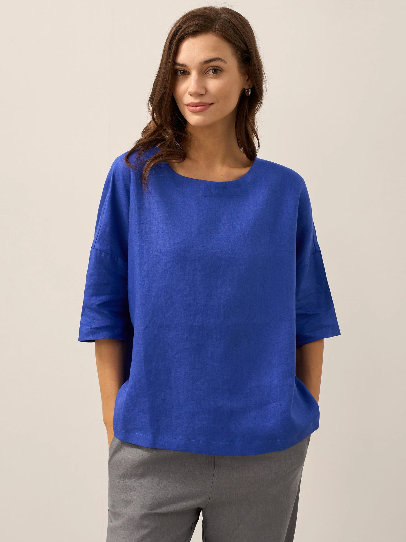 AURORA 100% Linen Boatneck 3/4 Length Sleeve Top