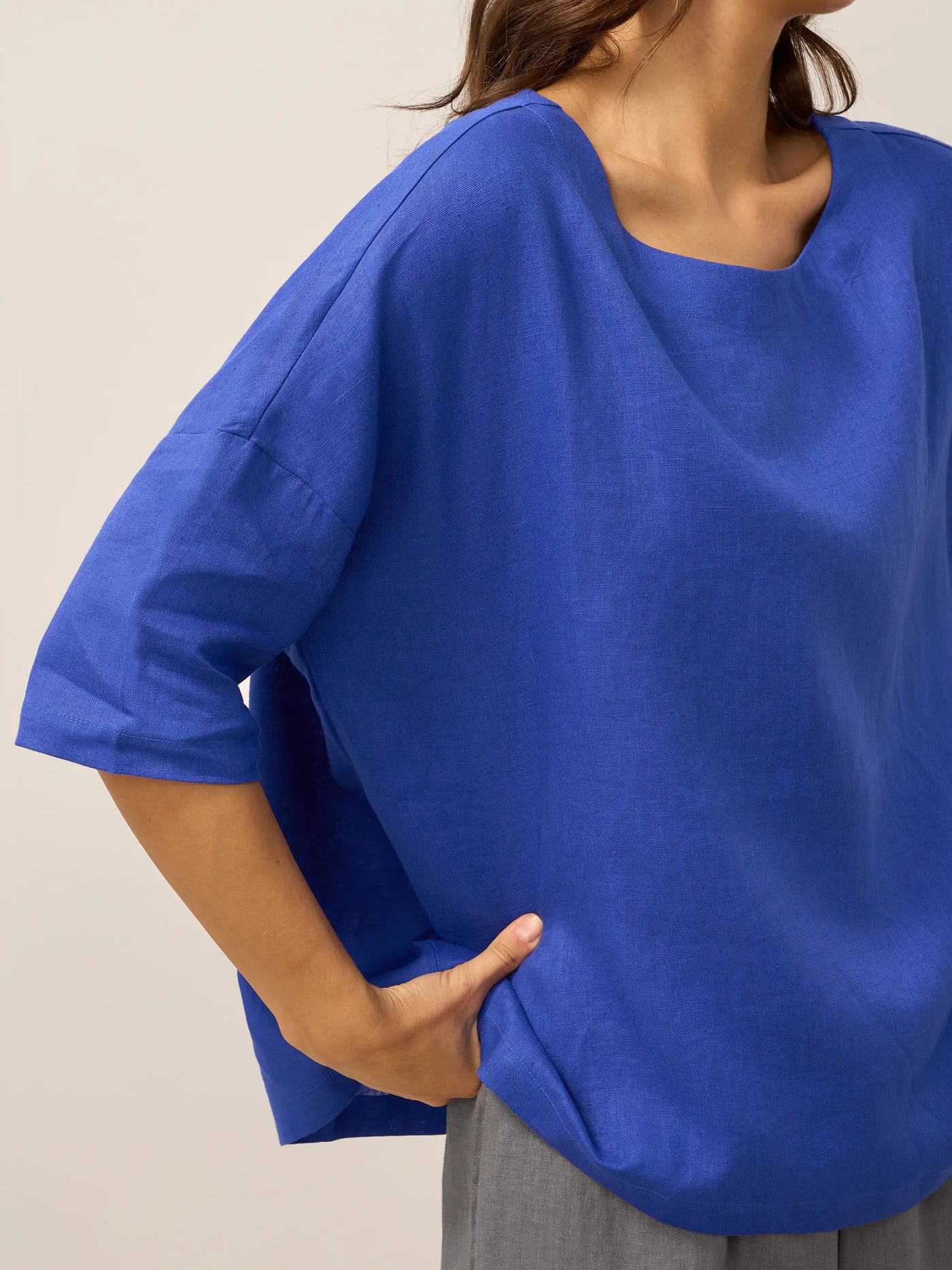 AURORA 100% Linen Boatneck 3/4 Length Sleeve Top