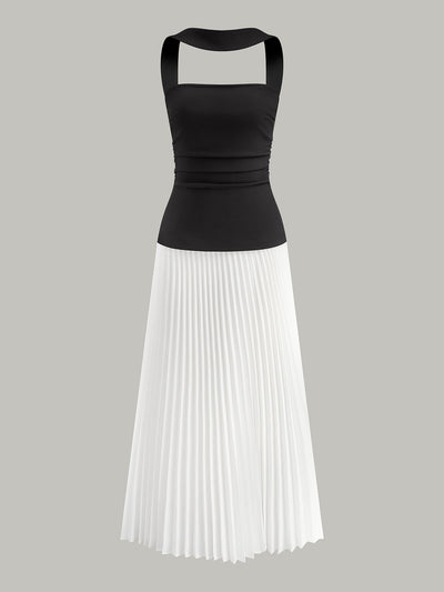 Crown Elara™ | Choker Design Pleated Panel Dress