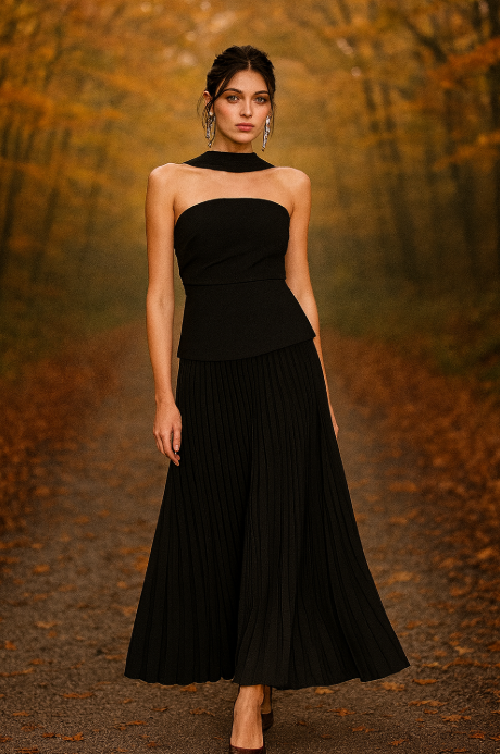 Crown Elara™ | Choker Design Pleated Panel Dress